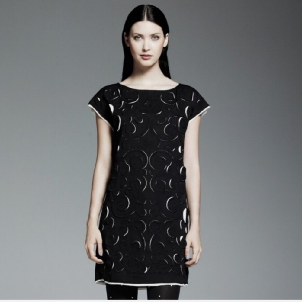 🎉 3/$15 Catherine Maladrino Black Laser-cut Swirl Shift Dress S